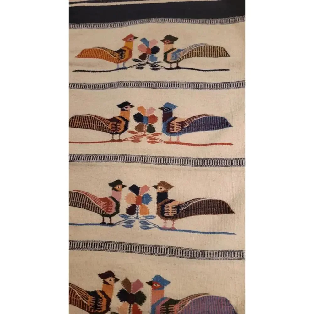 Folk Art Hand Woven Wool Vintage Fringed Rug/Tapestry 62